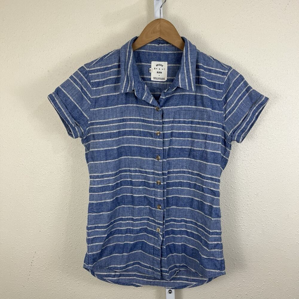 Madewell Short-Sleeve Blue Stripe Button-Down Shirt
